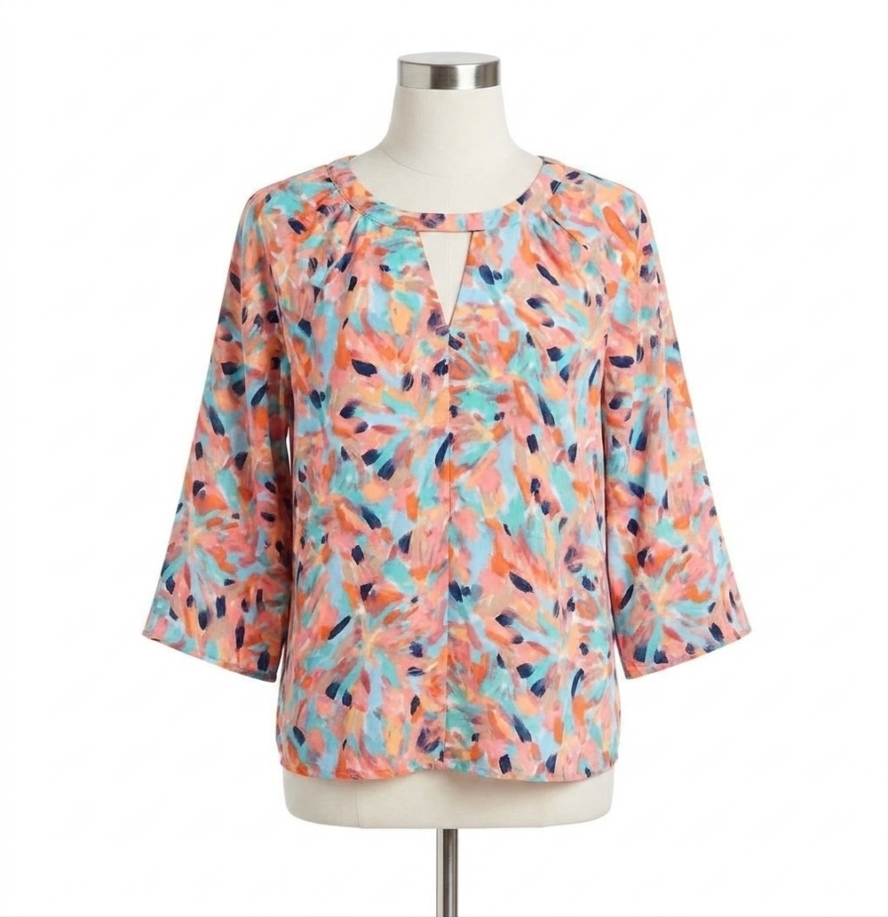 NEW NIC + ZOE posey punchy petals blouse in orange multi